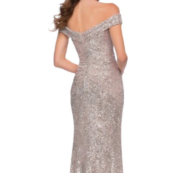 NWT La Femme 29831SC Sequined Prom Dress Silver Size 10 - Picture 3 of 8